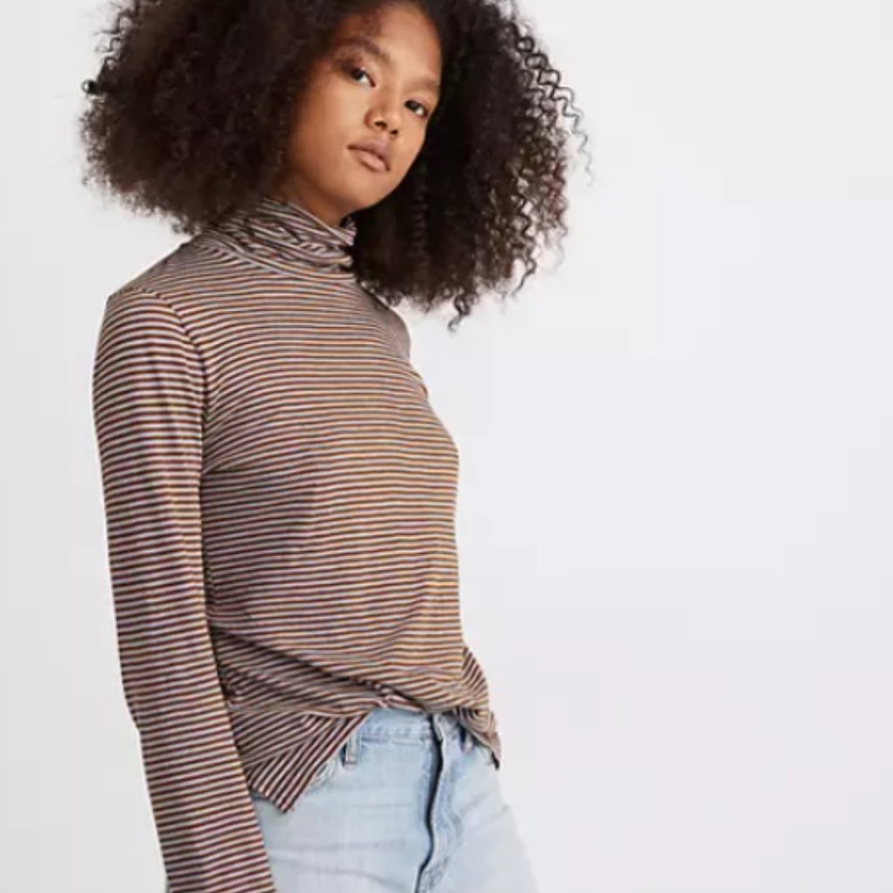Women's Black & White Striped Madewell Turtleneck